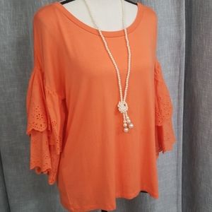 Beautiful Eyelet bell sleeves pullover NWT